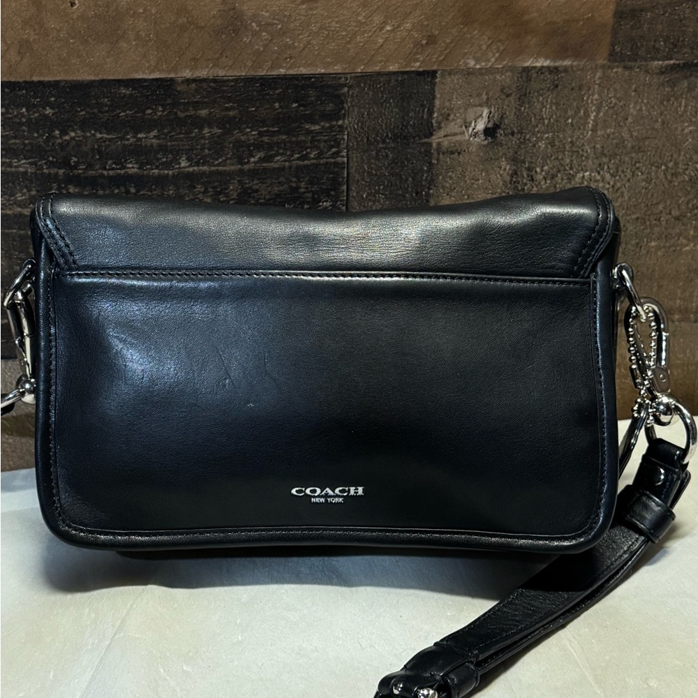 Coach Black Leather Crossbody Bag with Silver Accents